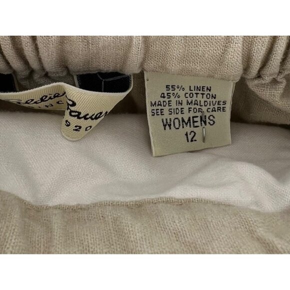 Eddie Bauer Women's Linen Blend Elastic Waist Khaki y2k Drawstring Shorts Sz 12 - Picture 4 of 5